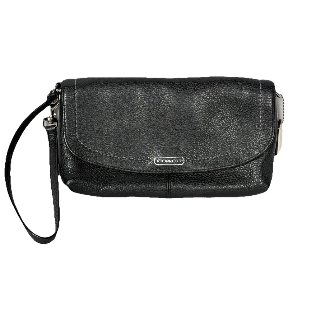 Vintage Coach Black SOFT Leather  Flat Zip Cosmetic Case Wallet Clutch‎ Bag